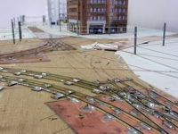 Die Gleiskreuzung am Albertplatz während der Bauarbeiten.