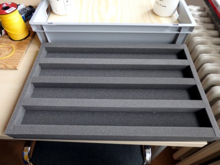 Die fertige Einlage f&uuml;r die Transportboxen.